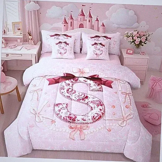 7Pcs Cute Bow Bedding Sets Preppy Coquette Bows Comforter Set with Twin Pink S