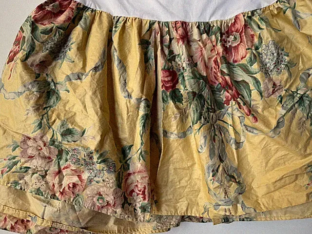 *Altered RARE Ralph Lauren EVELYN QUEEN BED SKIRT CHINTZ Yellow FLORAL Blue BOW