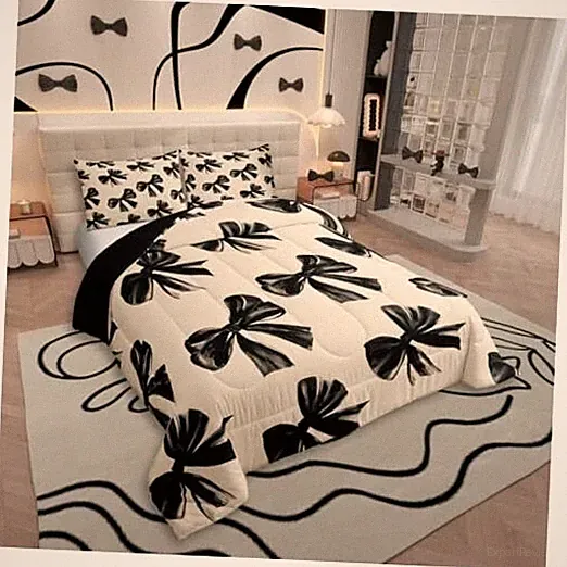 Bow Bedding Set Black Bow Tie Bedding Comforter Sets for Queen Black White