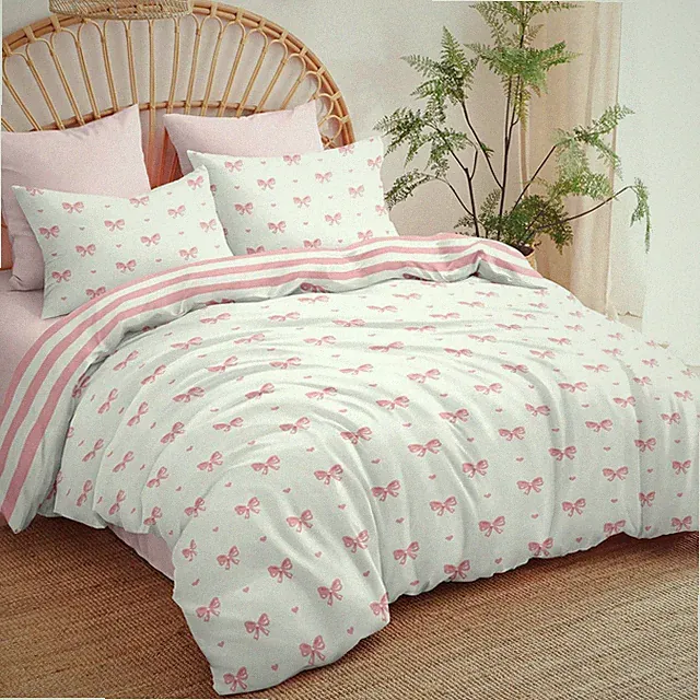 Bow Comforter Set Queen Size Pink Striped on White Comforter 3 Pieces Kids Bo...