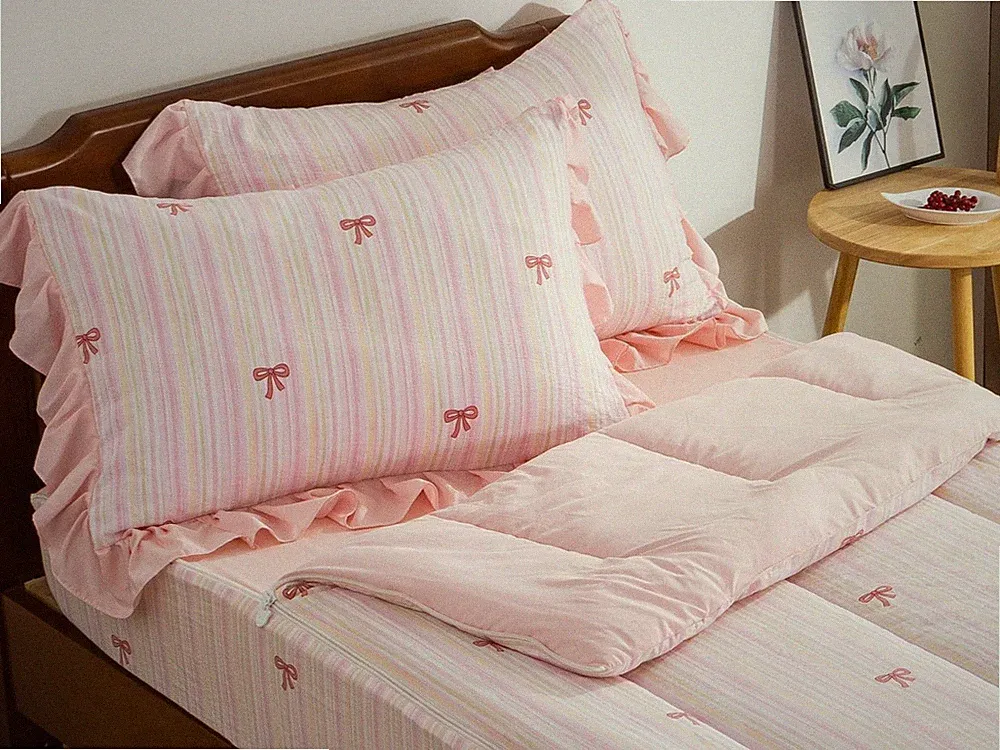 Bow Comforter Set Zipper Bedding Set for Girls, Twin Bedding Set Bowknot Comf...