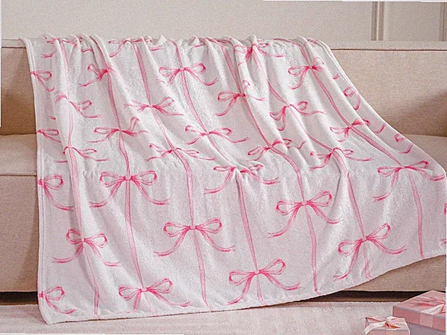 Bow Throw Blanket Coquette Flannel Throw Blanket Cute Preppy Room Decor Aesth...