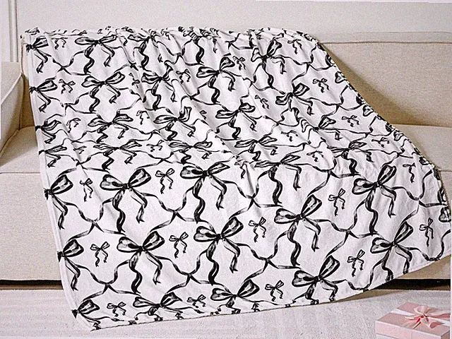Bow Throw Blanket Preppy Blanket Coquette Flannel Soft Cute Bow Stuff Lightwe...
