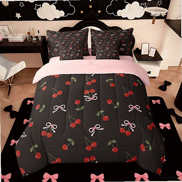 Cute Bows Cherry 7-Piece King Size Bedding Set - Soft Microfiber Comforter Set