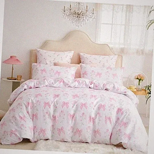 Duvet Cover Full 3Pcs Pink Floral Bow Bedding Full(79" x 90") Pink Bow Jfs752