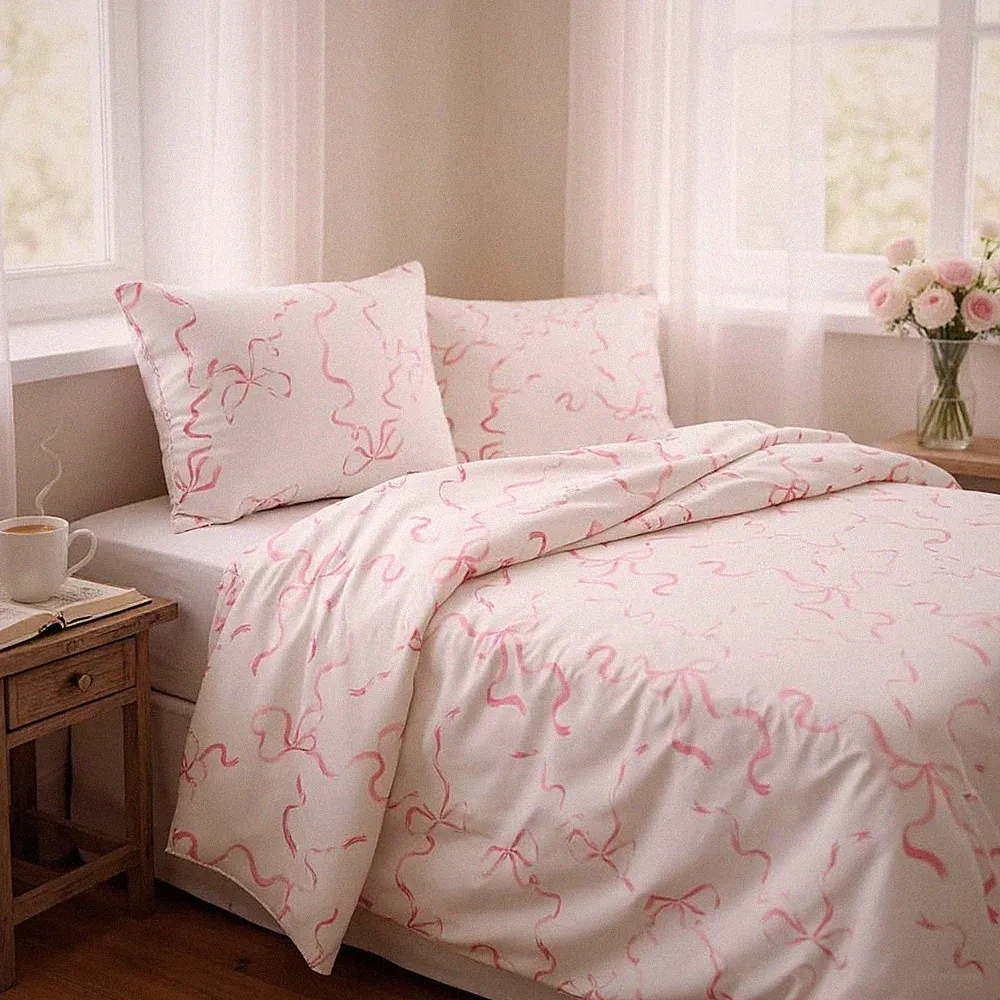 Elegant Bow Bedding Sheets Set – 1 Flat Sheet - 1 Fitted Sheet - 2 Pillowcove...