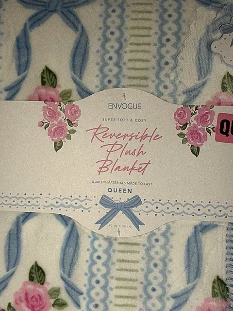 Envogue Delphine Coquette Blue Bow Stripe Pink Rose Reverse QUEEN Blanket Viral