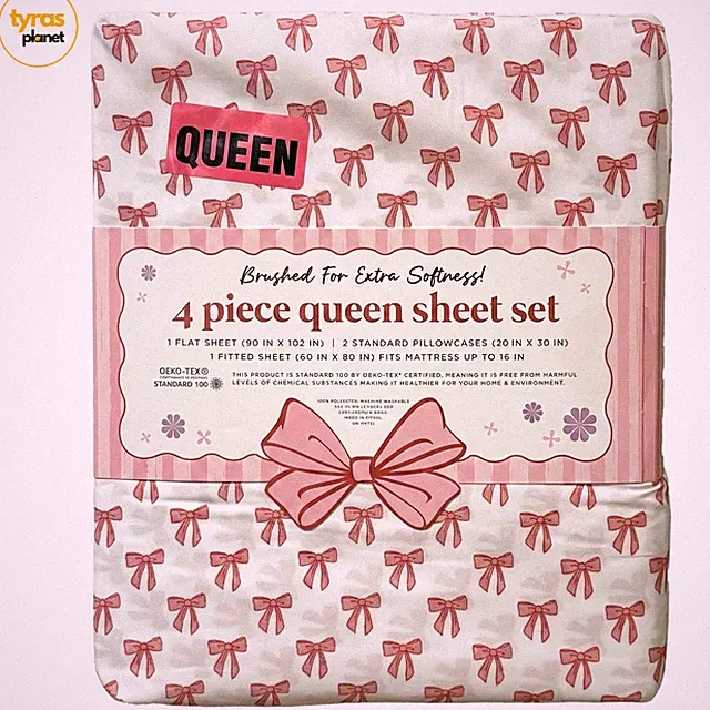 EnVogue Pink Bow Coquette Brushed for Extra Softness - 4pc - Queen Sheet Set