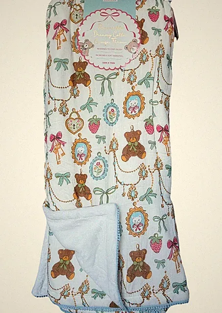 Envogue Reversible Dreamy Gauze Velvet Blanket Teddy Bear Cats Bows Strawberry