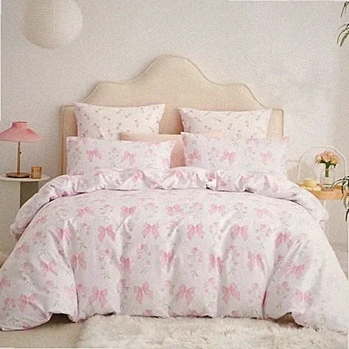 Floral Duvet Cover Queen Pink Bow Queen(No Comforter) Pink Bowknot Jfs752
