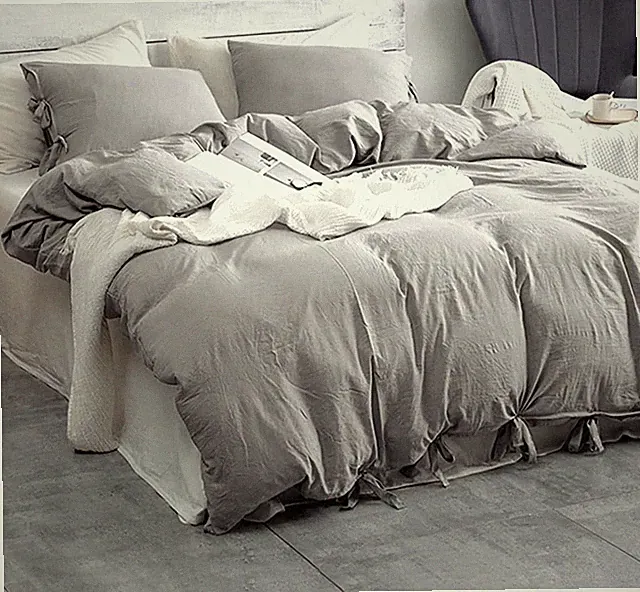 GRAY, BOW KNOT TIE MICROFIBER DUVET COVER ~ QUEEN