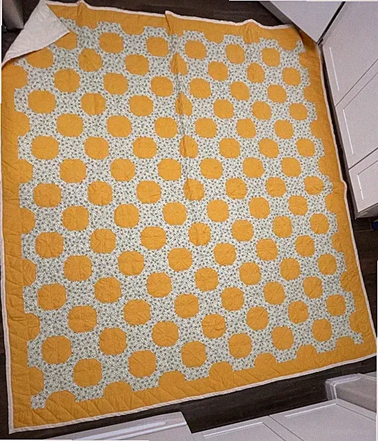 Hand quilted Bow Tie Quilt Orange And Floral Material Queen Size 86x97 Inches