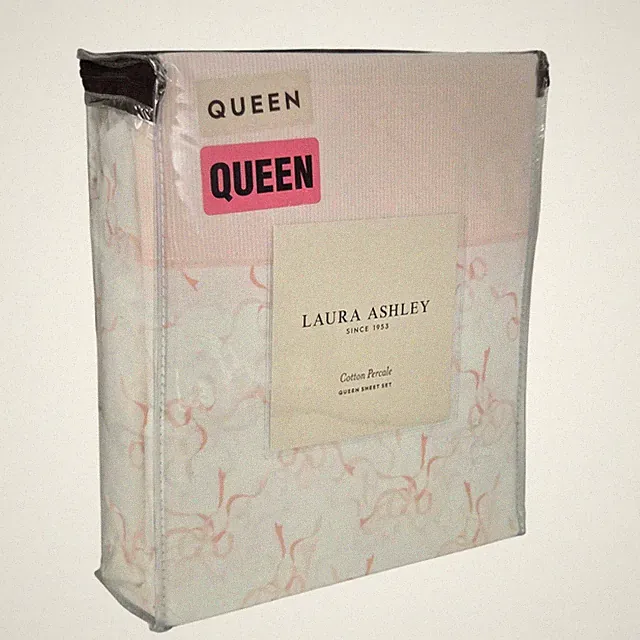 Laura Ashley Cotton Percale Pink Bows Queen Sheet Set Trailing Bows Coquette NEW