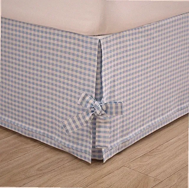 Laura Ashley ~ KING Hedy Gingham Bed Skirt Blue/White 14.5" Drop ~ Bow Corners