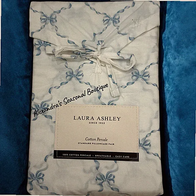 Laura Ashley Trailing Bows Ribbons 2 Pack Pillowcase 100% Cotton Percale Cottage