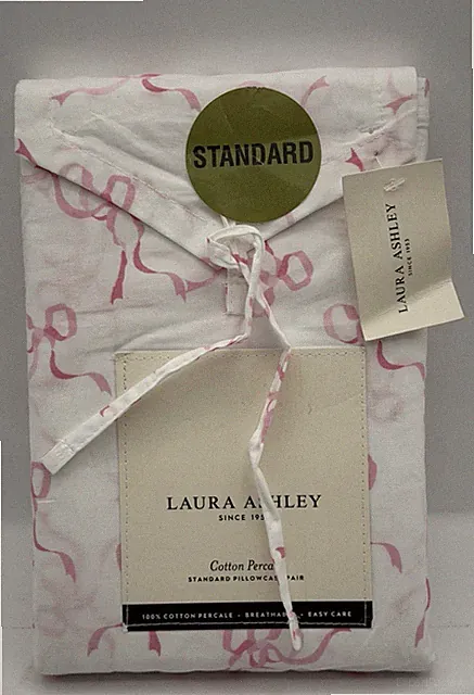 Laura Ashley Trailing Bows Standard Size Pillowcases Pair 2 Pack Cotton Percale