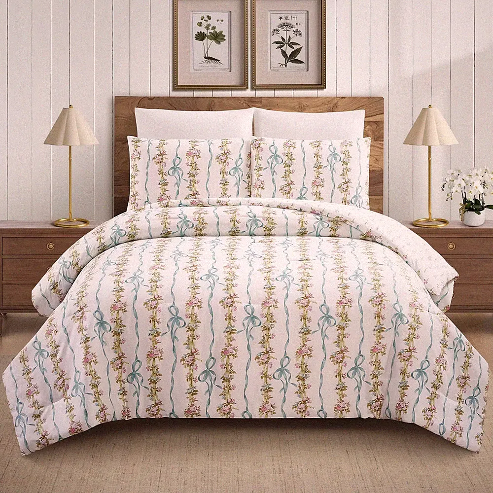 Modern Heirloom 3pc Full/Queen Bow and Floral Comforter Bedding Set