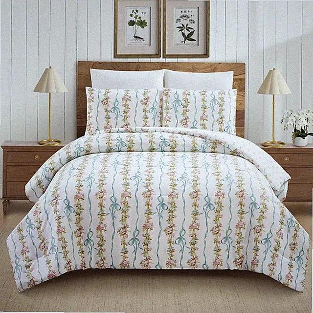 Modern Heirloom 3pc King Bow and Floral Comforter Bedding Set