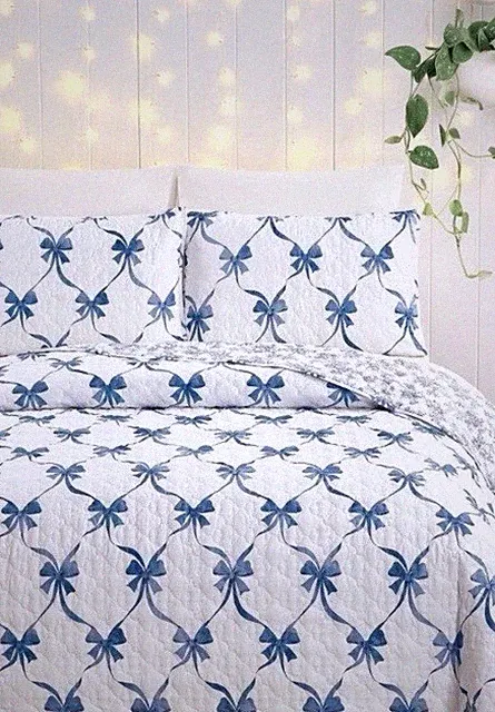 Modern Heirloom Abigail Bow Twin Quilt Set 2pc Blue