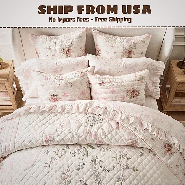 New Pottery Barn LoveShackFancy Floral Bow Patchwork Embroidered Quilt