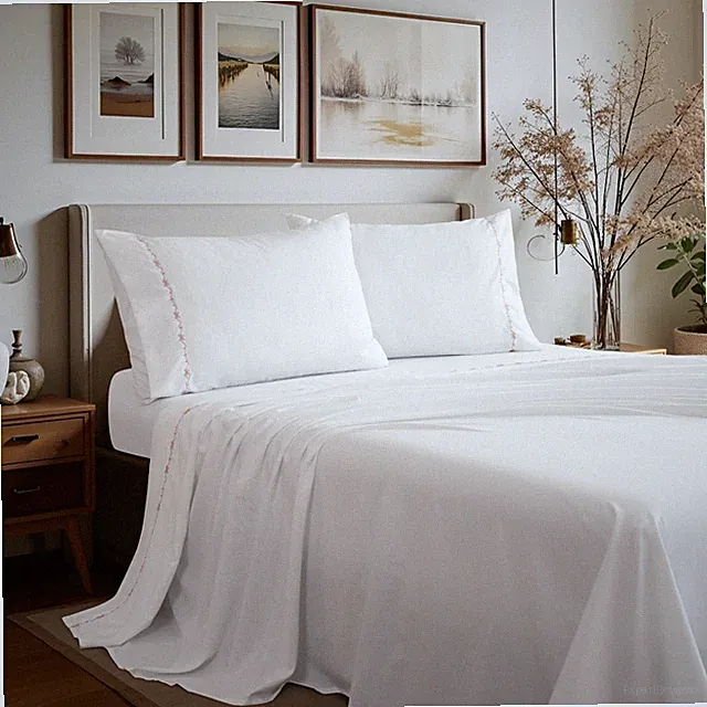 Pink Blush Bow, Ribbon Embroidered Sheet Set - NEW - Twin - Full - Queen - King