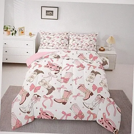 Pink Bow Bedding Set Size,Kids Boys Girls Cute Bow Knot King Cute Pink