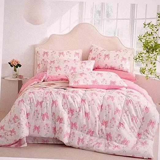 Pink Bow Comforter Set Twin 2Pcs Pink Twin(68" x 90") A01-pink Bow Jfs752