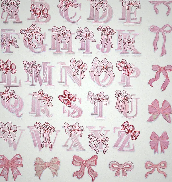 Pink Bow Letter Patches: 68PCS Pink Coquette Bowcore Girly Aesthetic Iron-On Pat