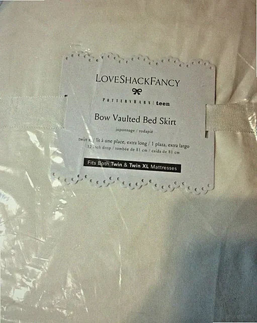 Pottery Barn Teen LoveShackFancy Bow Vaulted Twin Bed Skirt NWT Ivory 32" Drop