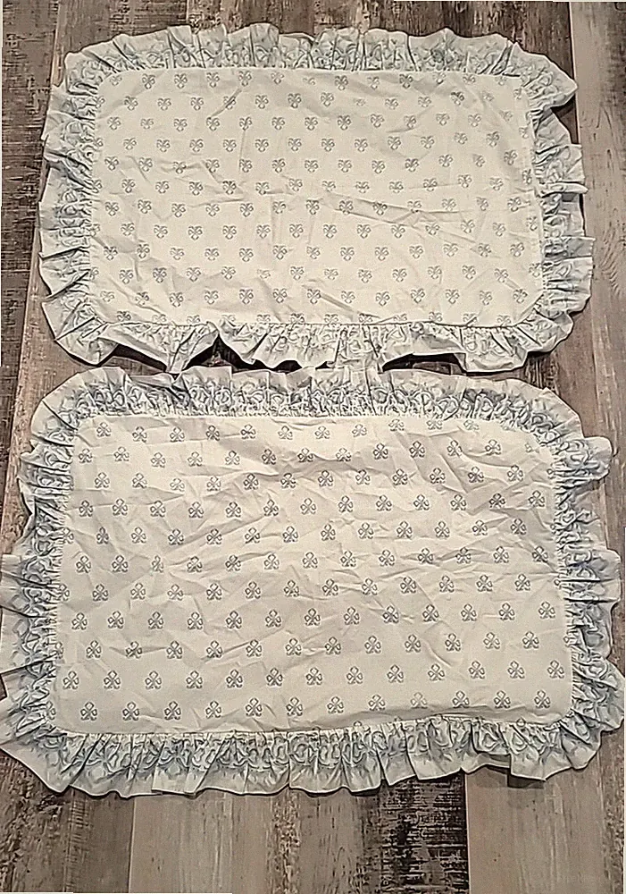 Qty 2 - Jane Churchill Limited White Blue Bow Ruffled Pillow Shams Standard