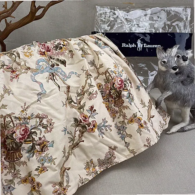 Ralph Lauren~Twin Ruffled Bedskirt ~ Baskets & Bows Vintage 100% Cotton Percale