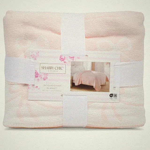 Shabby chic JACQUARD KNIT BOW QUEEN BLANKET pink & white Coquette NEW￼