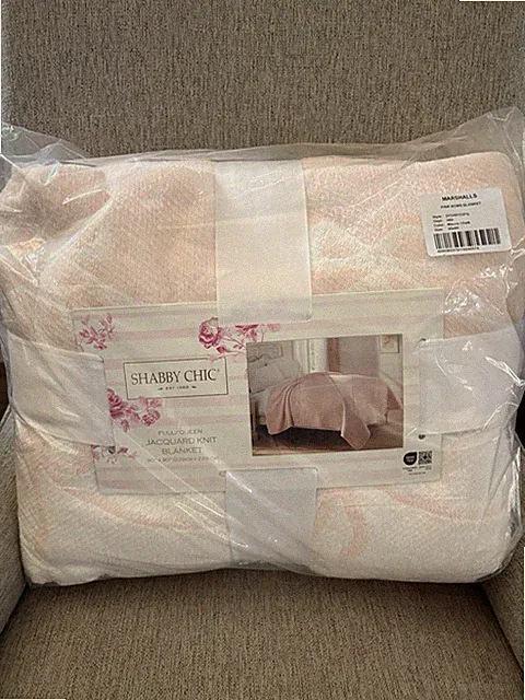 Shabby Chic Pink Bow Jacquard Knit Blanket Full/Queen NWT NIB