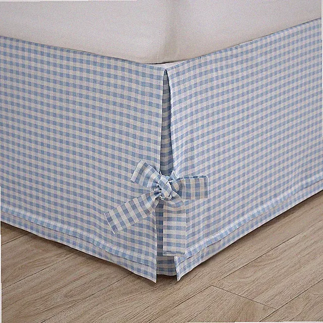 Twin Bedskirt, Plain Weave Cotton Bedding, Split Corner with Decorative Bow...