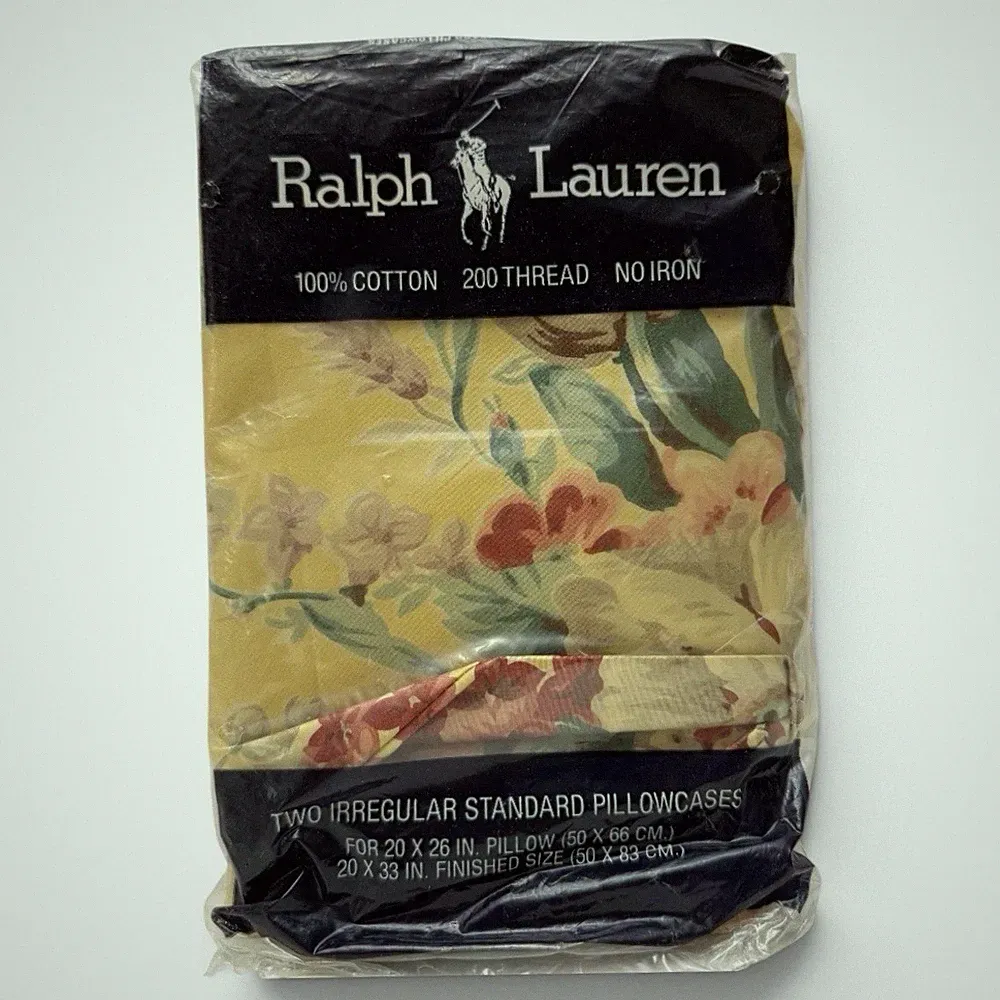 Vintage Ralph Lauren Evelyn Yellow Floral Bow Set of 2 IRREGULAR Pillowcases